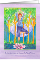 Yoga Tree Pose Happy Birthday Pink Lotus Flower card