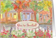 Housewarming Party Open House Invitation Cottage Houses Watercolor card