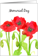 Memorial Day Red Poppy Flowers Watercolor card