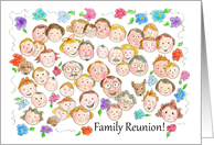 Family Reunion Invitation Flowers Funny Faces Kids Illustration card