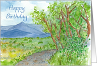 Happy Birthday Mountain Hiking Trail Landscape card