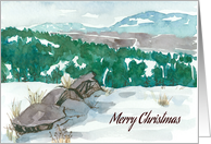 Merry Christmas Desert Winter Landscape Watercolor card