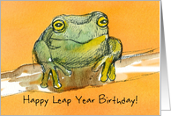 Happy Leap Year Birthday Frog Branch Orange Watercolor card