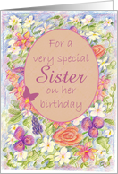 Sister Birthday Vintage Flower Bouquet Butterflies card