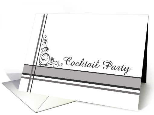 Cocktail Party Invitation Elegant Gray Stripe Charcoal Flourish card
