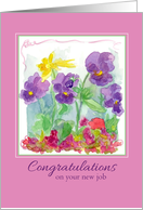 New Job Congratulations Spring Pansy Flower Garden Watercolor card
