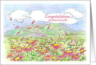 New Job Congratulations Pink Daisy Flower Field Landscape Art card