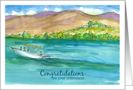 Congratulations Retirement Mountain Lake Boating card