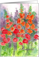 August Birthday Orange Gladiolus Red Poppies card