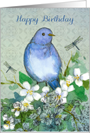 Happy Birthday Bluebird Flowers Collage card