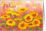 Happy Birthday October Marigold Watercolor Flowers card