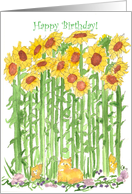 Sunflower House Happy Birthday Kittens Watercolor card