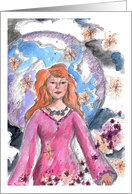 New Age Birthday Lady Moon Stars Sky Watercolor Mystical Art card