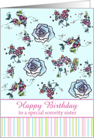 Happy Birthday Sorority Sister Blue Roses Flower Drawing card