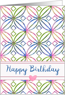 Happy Birthday Pink Blue Green Floral Art Nouveau card