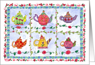 Tea Party Invitation Teapots Flowers Quilt card