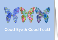 Good Bye Good Luck Butterfly Blue Flowers Watercolor Art card