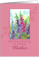 Happy July Birthday Mother Larkspur Flower Watercolor card