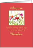 Happy August Birthday Mother Red Poppy Flower Watercolor card