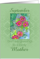 Happy September Birthday Mother Pink Aster Flower Watercolor card