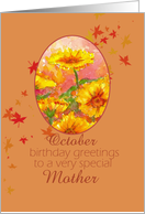 Happy October Birthday Mother Marigold Flower card
