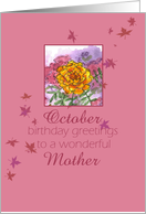 Happy October Birthday Mother Marigold Flower Watercolor card