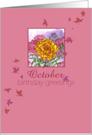 Happy October Birthday Greetings Marigold Flower Watercolor card