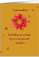 November Birthday Mother Red Chrysanthemum card