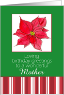 Happy December Birthday Mother Red Poinsettia Flower Stripes card