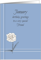 Happy January Birthday Friend White Carnation card