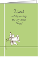 Happy March Birthday Friend White Daffodil card