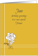 Happy June Birthday Friend White Rose card