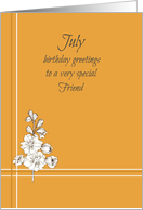 July Happy Birthday Friend Larkspur Flower card