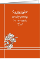 Happy September Birthday Dad White Aster Flower Drawing card