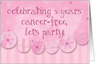 5 Year Cancer-Free Party Invitation, Pink Fabric Look Stitched Garland card