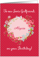Happy Birthday To Our Son’s Girlfriend, Pink, Birds and Blooms, Custom card