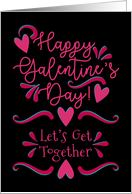Happy Galentine’s Day! Get Together Invitation Pink Hearts and Swirls card