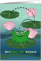 Happy Leap Year Birthday, Frog Leaping, Lilly Pads, Pond card