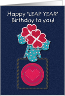 Happy Leap Year Birthday to you! Denim and Heart Flowers, Heart Circle card