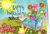 Sunny Day with a Flower Cart Wishing a Happy Birthday to a Niece card