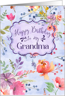 Happy Birthday to my Grandma card with beautiful watercolor flowers. card