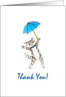 Baby Boy Shower Thank You - Grey Tabby Cat with Blue Umbrella card