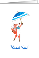 Baby Boy Shower Thank You - Red Fox with Blue Umbrella card