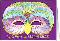 Parrot Mask Invite, Mardi Gras card