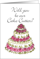 Will you be our Cake Cutter? Rose Wedding Cake card
