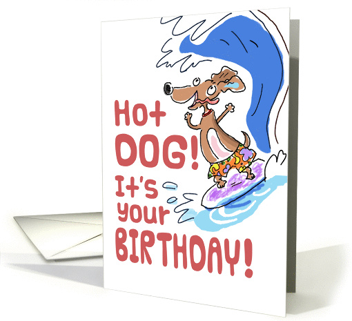 Happy Birthday - Surfing Dachshund card (1264004)