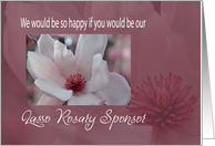 Lasso Rosary Sponsor/ Pink Tulip tree Flower/Catholic Wedding card
