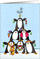 Stacked Penguins Christmas Tree Birthday Card
