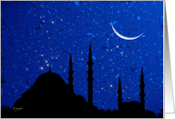 Muslim Greetings - mosque & crescent moon card