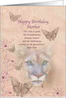 Birthday, Mother, Cougar and Butterflies, Religious card
